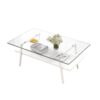 Rectangle Coffee Table, Tempered Glass Tabletop With Metal Legs, Modern Table For Living Room - Transparent / White - Image 5