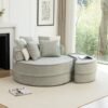 Modern Oversized Round Barrel Accent Chair With Ottoman Velvet Upholstered Lounge Armchair With 5 Pillows For Living Room Or Bedroom - Green - Image 13