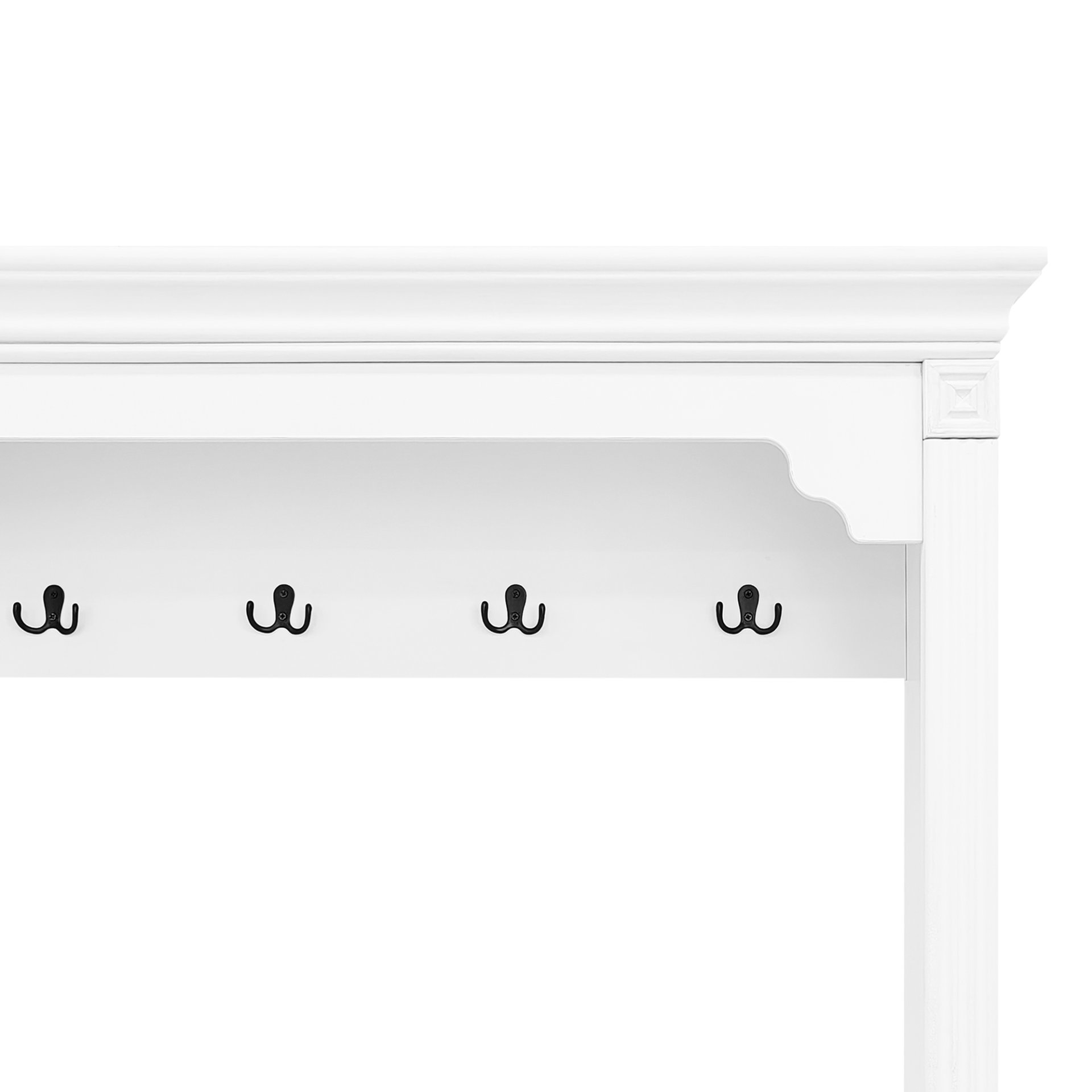 Hall Tree With Integrated Shoe Cabinet And Mirrored Cabinet Door, Coat Hanger, Entryway Bench, 4 In 1 Design, 2 Flip Drawers, 4 Hooks And 2 Cabinets For Entrance, Living Room - White - Image 16