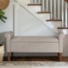 Upholstered Storage Bench With Rolled Armrests - Beige - Image 9