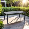 Modern Rectangular Outdoor Patio Dining Table With Post Leg Design, Rust Free & Weather Resistant, Adjustable Foot Pads, Umbrella Hole With Matching Cover - Ember Black - Image 2