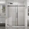 Frameless Sliding Shower Door 60" X 72", Clear Tempered Glass With Easy Clean Coating Hardware - Matte Black - Image 4