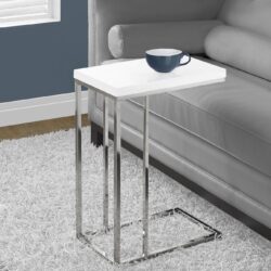 C-Shaped Accent Table Glossy For Living Room - White