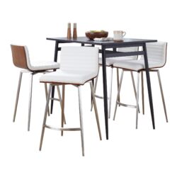 Marcel Mason - 5 Piece Swivel Contemporary Counter Height Dining Set - Black / Walnut / White