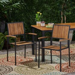 Vermilion - Outdoor Dining Chair With Vertical Slat And Wooden Arm - Teak