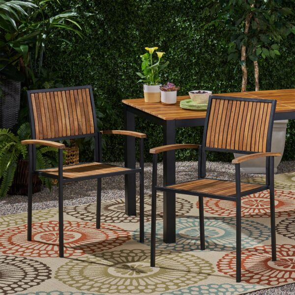 Vermilion - Outdoor Dining Chair With Vertical Slat And Wooden Arm - Teak