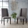 High Back Dining Chair (Set of 2) With Wingback Design And Birch Legs - Dark Gray - Image 2