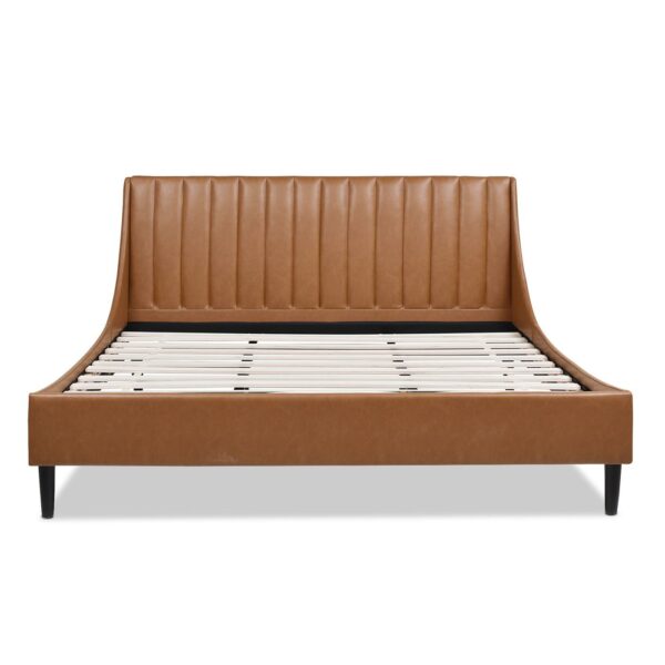 Aspen - King Vertical Tufted Headboard Platform Bed Set - Caramel Tan Brown