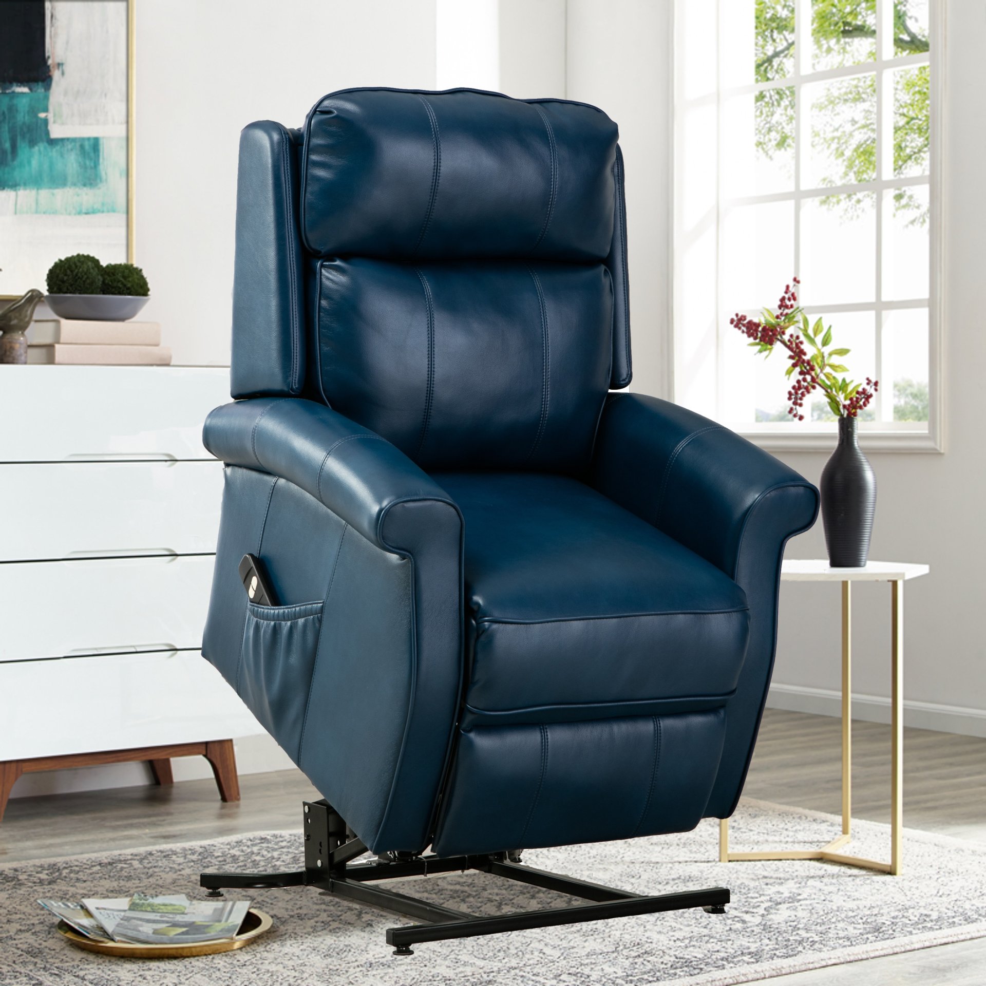 Landis - Lift Chair With All Electric Recline Functionality - Navy Blue - Image 4