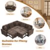 L-Shape Sofa Bed Pull-Out Sleeper Sofa With Wheels, USB Ports, Power Sockets For Living Room - Brown - Image 9