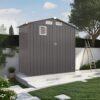 Compact Outdoor Storage Shed With Peaked Roof And Lockable Door - Gray - Image 2