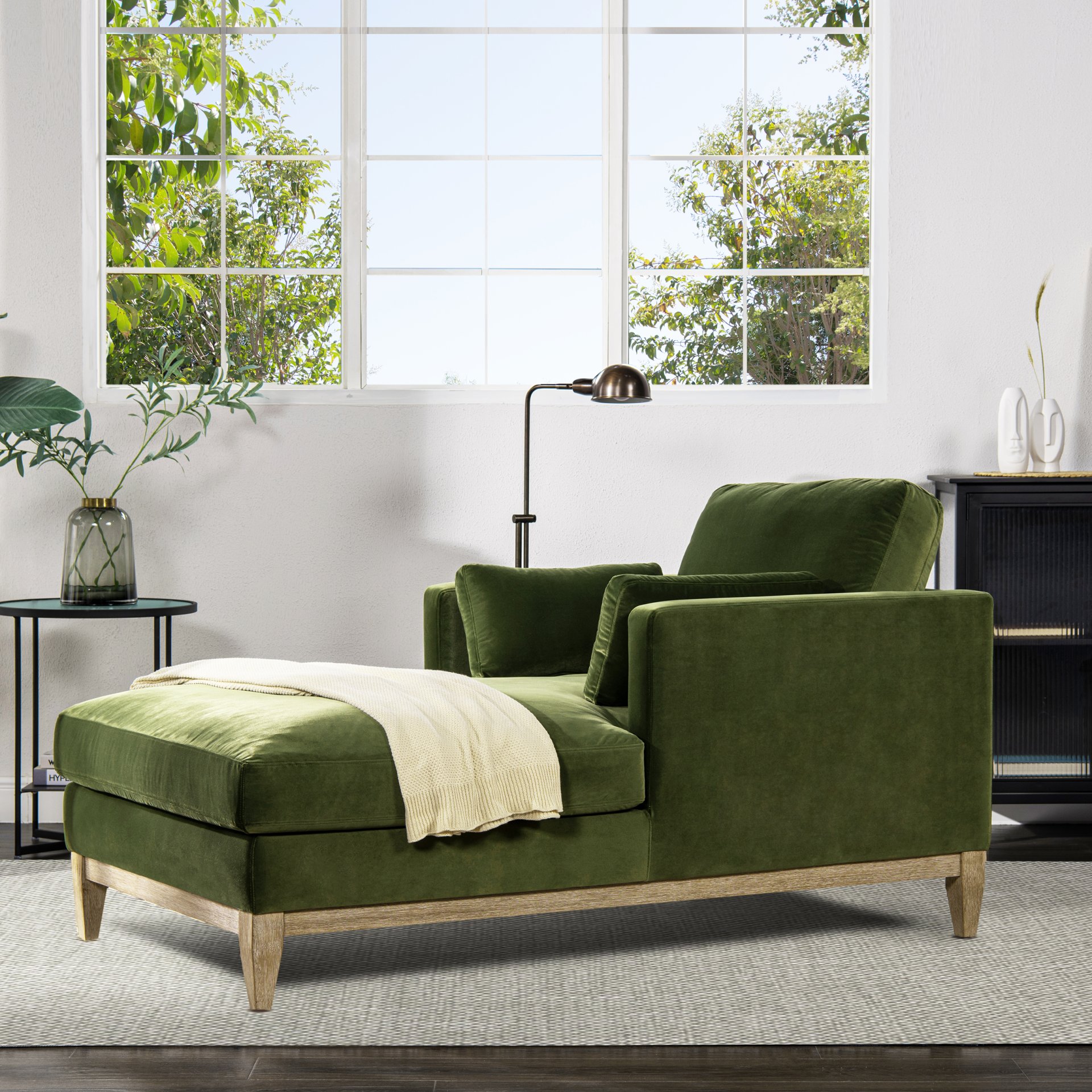 Knox - Modern Farmhouse Chaise Lounge Chair - Olive Green - Image 10
