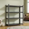 4 Layer Metal Storage Rack, Garage Shelves, Adjustable Height Partition - Black - Image 8