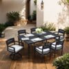 Outdoor Patio Rectangle Dining Table With Tapered Feet & Umbrella Hole - Ember Black - Image 4