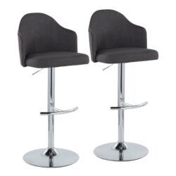 Ahoy - Contemporary Adjustable Barstool With Swivel With Rounded T Footrest (Set of 2) - Chrome / Charcoal