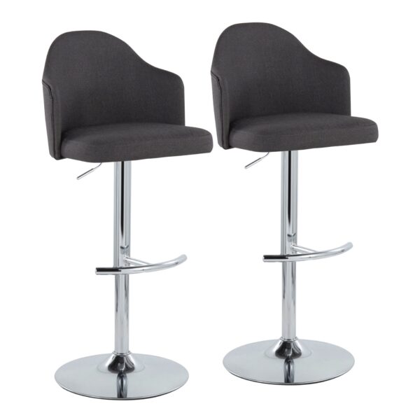 Ahoy - Contemporary Adjustable Barstool With Swivel With Rounded T Footrest (Set of 2) - Chrome / Charcoal