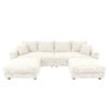 Plush Corduroy 4 Seat Sofa, Modern Comfy Upholstered Sofa Cloud Couch, Deep Seat Couches With Soft Pillows And 2 Ottomans, Convertible Sofa Lounge Chair, For Living Room, Apartment, Office - Beige - Image 15