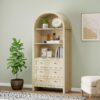 Arched Kitchen Pantry, Modern Farmhouse Wood Kitchen Storage Cabinets, Arched Storage Display Cabinet With Adjustable Shelves, Versatile Cupboard For Kitchen, Dining Room, Living Room - Natural - Image 4