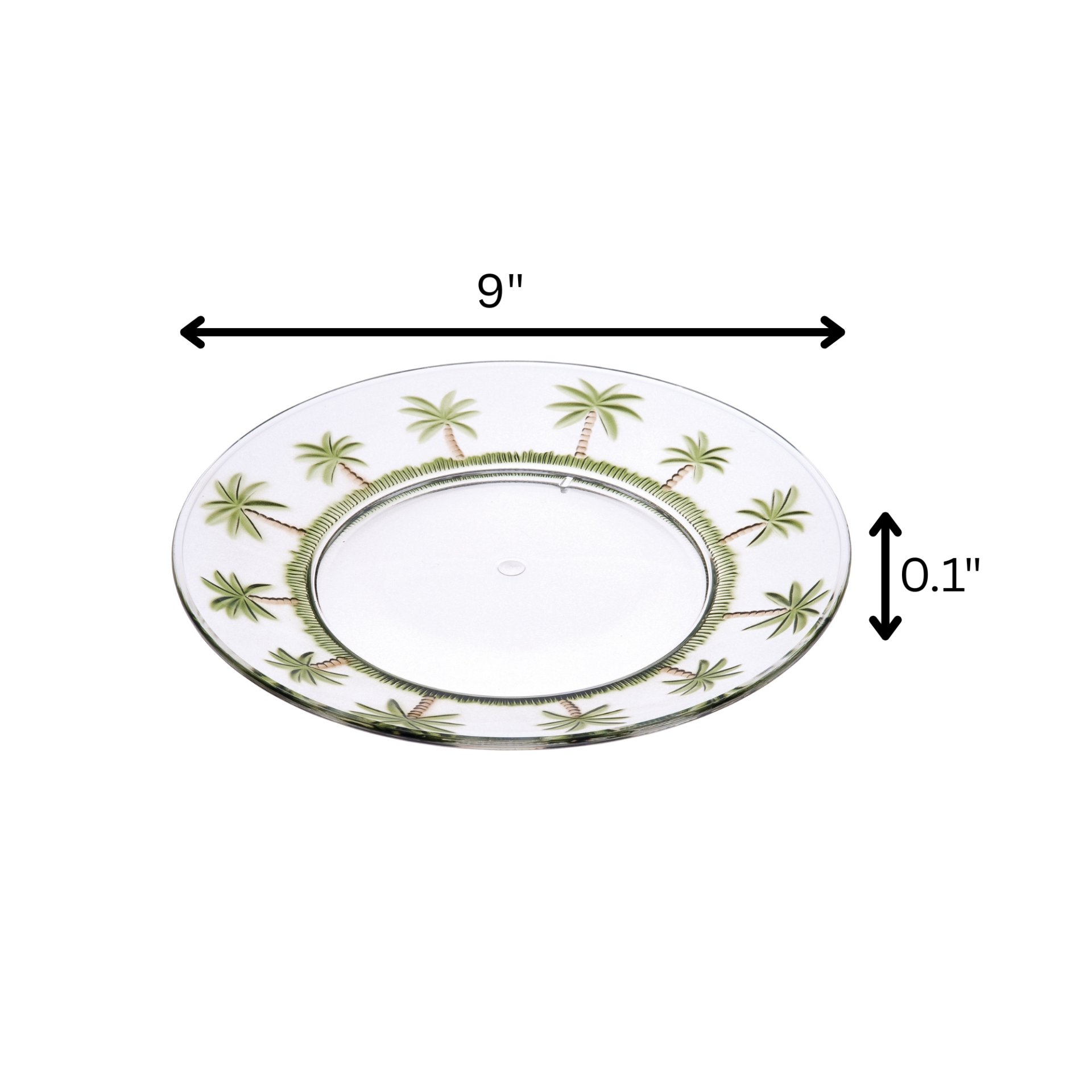 Palm Tree Design 9" Acrylic Dinner Plates (Set of 4) Crystal Clear Reusable Unbreakable Kitchen Plates Bpa Free Dishwasher Safe - Clear - Image 3