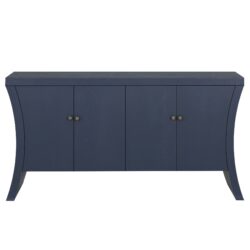 Refined Industrial 4 Door Credenza With Wooden Arc Legs & Bronze Clasps, Advanced Storage Design - Navy Blue