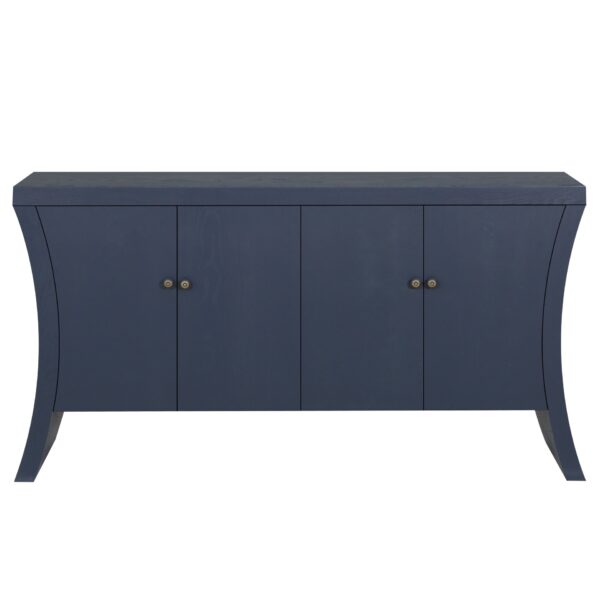 Refined Industrial 4 Door Credenza With Wooden Arc Legs & Bronze Clasps, Advanced Storage Design - Navy Blue