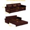 Pull Out Sofa Bed, 3 In 1 Convertible Sleeper Sofa With Nailhead Trim & Rolled Arm, Multi Functional Sofa Bed For Living Room, Bedroom, Apartment, Office - Burgundy - Image 3