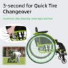 Premium Lightweight Foldable Sport Wheelchair All Body Sturdy & Comfortable 250Lbs Capacity Easy Folding 24" Sports Tires Perfect For Outdoor - Black / Green - Image 5
