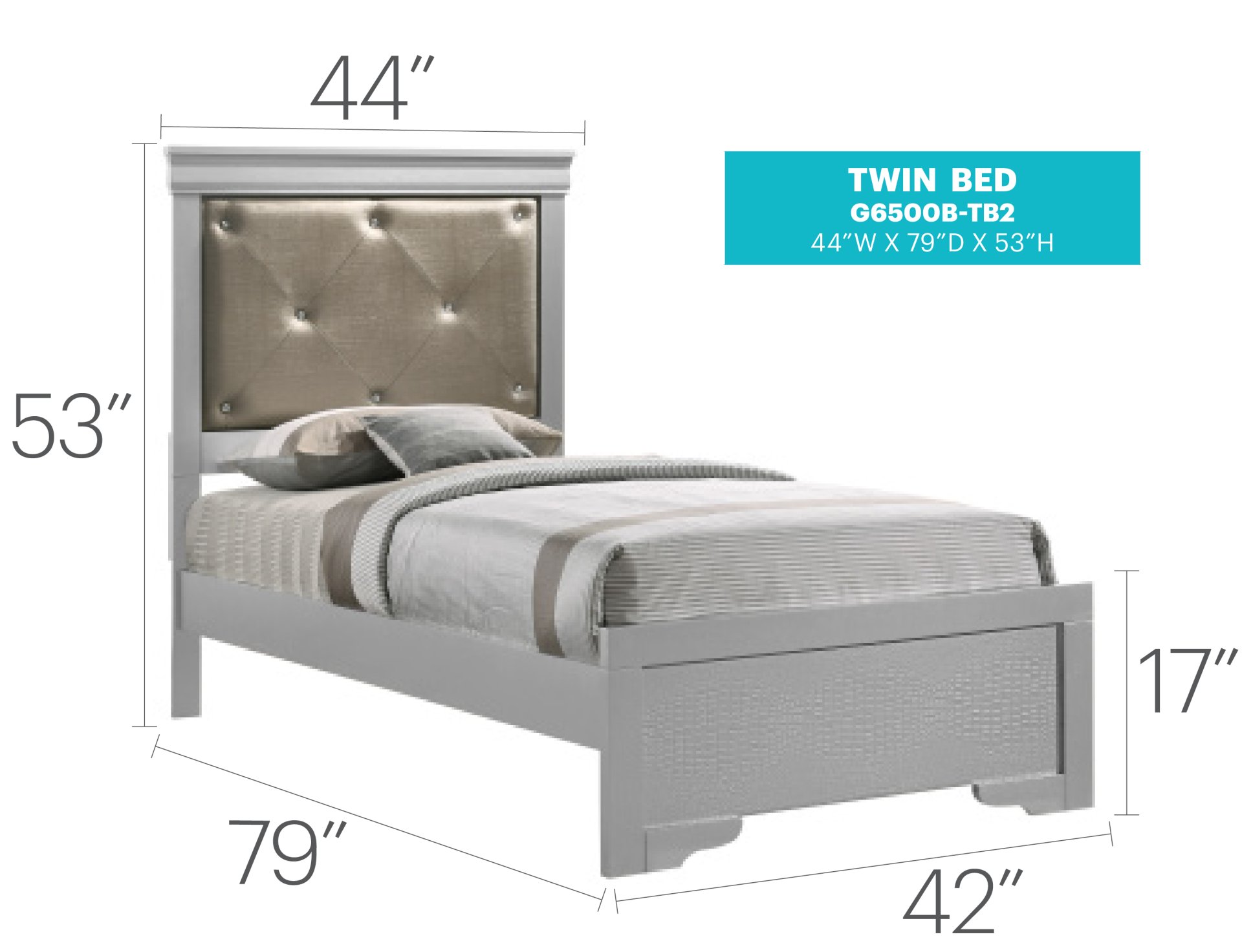 Lorana - Twin Bed - Silver Champagne - Image 2