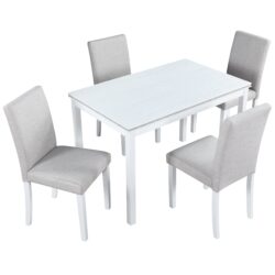 5 Piece Wooden Dining Table Set With Rectangular Table And 4 Upholstered Chairs Dining Room Set With Crystal Decoration For Kitchen Or Dining Room - Light Gray / White