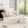 Modern Oversized Round Barrel Accent Chair With Ottoman Velvet Upholstered Lounge Armchair With 5 Pillows For Living Room Or Bedroom - Beige - Image 19