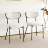 Boucle Modern Kitchen Dining Chair With Bentwood Ash Veneer Back And Black Metal Legs, (Set of 2) - Cream - Image 2
