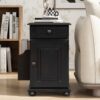Vintage End Table Flip Top Side Table With USB Ports, 1 Multifunctional Drawer With Cup Holders, Sofa Couch Table With Bookshelf For Living Room And Small Space - Espresso - Image 5