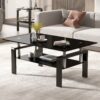 Tempered Black Glass Coffee Table, 2-Layers Tea Table - Black - Image 9
