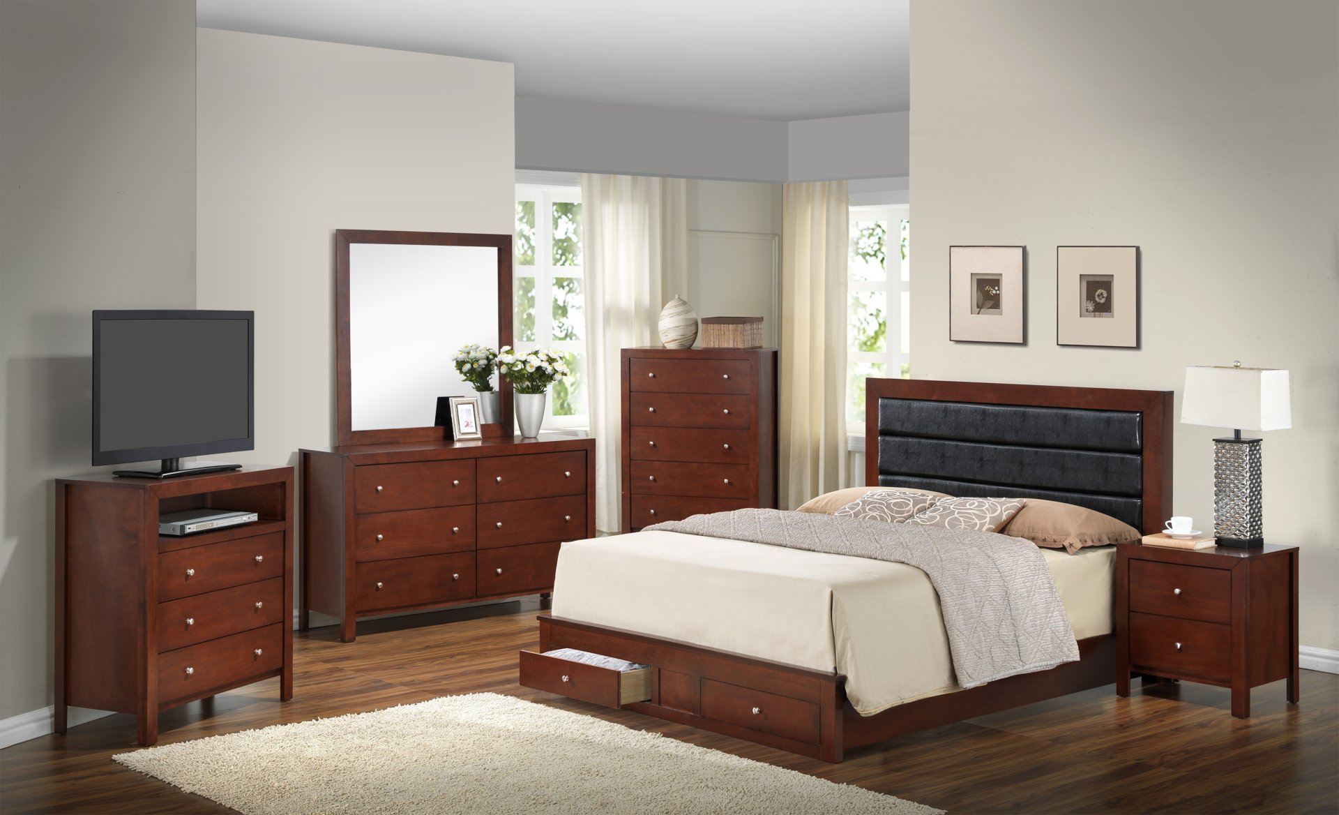 Charming Transitional Queen Bed With Storage - Cherry - Image 2