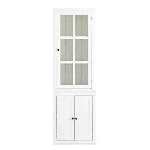 Retro Style Hutch Cabinet With Single Glass Door, China Cabinet For Home, Office, Or Studio - White