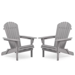 Wood Lounge Patio Chair For Garden Outdoor Wooden Folding Adirondack Chair (Set of 2) Solid Cedar Wood Lounge Patio Chair For Garden, Lawn, Backyard, - Gray
