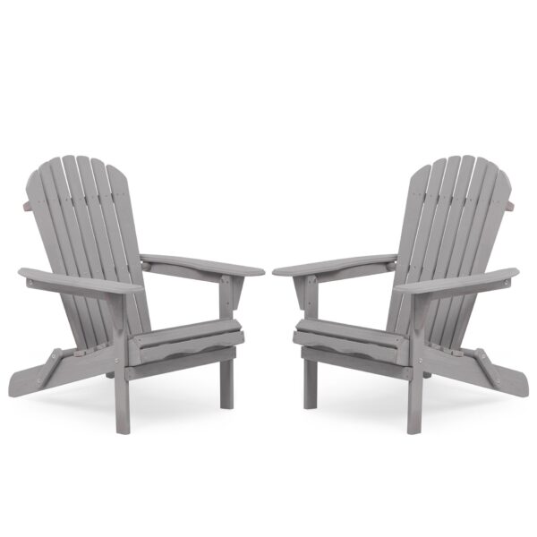 Wood Lounge Patio Chair For Garden Outdoor Wooden Folding Adirondack Chair (Set of 2) Solid Cedar Wood Lounge Patio Chair For Garden, Lawn, Backyard, - Gray