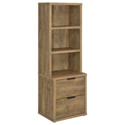 Multifunctional Bookcase With 3 Open Shelves, 2 Drawers, Dual USB Charging Outlet - Brown / Mango Color