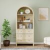 Arched Kitchen Pantry, Modern Farmhouse Wood Kitchen Storage Cabinets, Arched Storage Display Cabinet With Adjustable Shelves, Versatile Cupboard For Kitchen, Dining Room, Living Room - Natural - Image 2