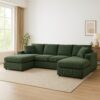 3 Piece Corduroy Double Chaise Sectional Sofa - Green - Image 3