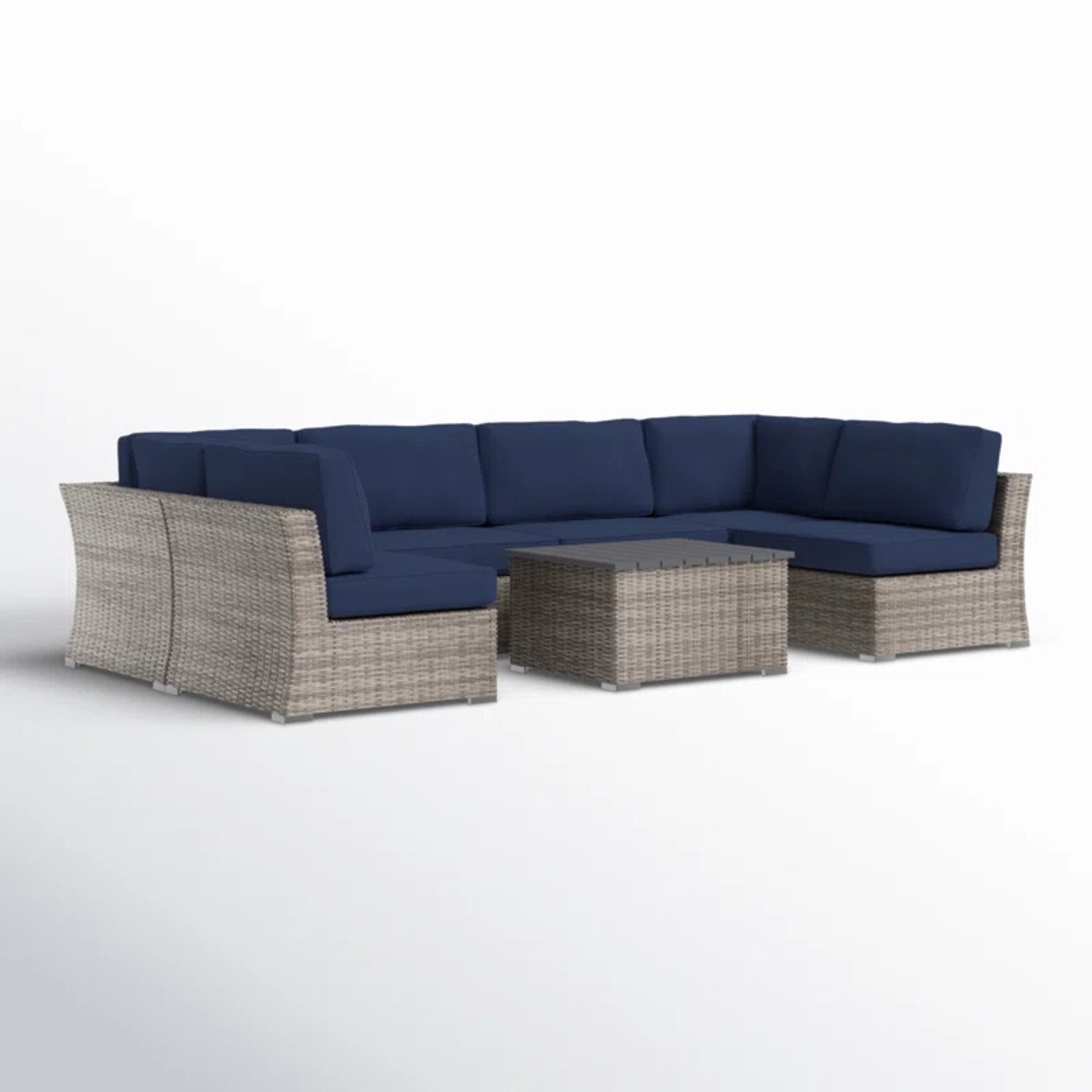4 Person Wicker Seating Group With Sunbrella Fabric - Gray Mix / Navy Blue - Image 5