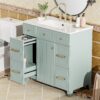 36" Bathroom Vanity With Sink, Soft Close Doors, Adjustable Shelves, And Hairdryer Storage - Green - Image 7