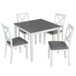 Modern 5 Piece Dining Table Set With 4 Chairs For Kitchen Or Dining Room - Gray / White