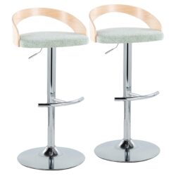 Grotto - Contemporary Adjustable Height Barstool With Swivel With Rounded T Footrest (Set of 2) - Chrome / Natural / Light Green
