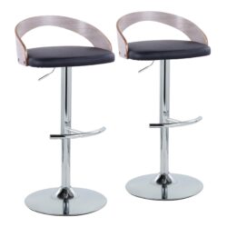 Grotto - Contemporary Adjustable Barstool With Swivel With Rounded T Footrest (Set of 2) - Chrome / Light Gray / Black