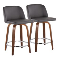 Toriano - Contemporary Fixed Height Counter Stool With Swivel With Round Footrest (Set of 2) - Walnut / Gray