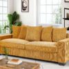 Luxe Corduroy Sofa With 5 Matching Toss Pillows, Sleek Design, Spacious And Comfortable 3 Seater Couch - Ginger - Image 7