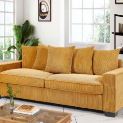 Luxe Corduroy Sofa With 5 Matching Toss Pillows, Sleek Design, Spacious And Comfortable 3 Seater Couch - Ginger