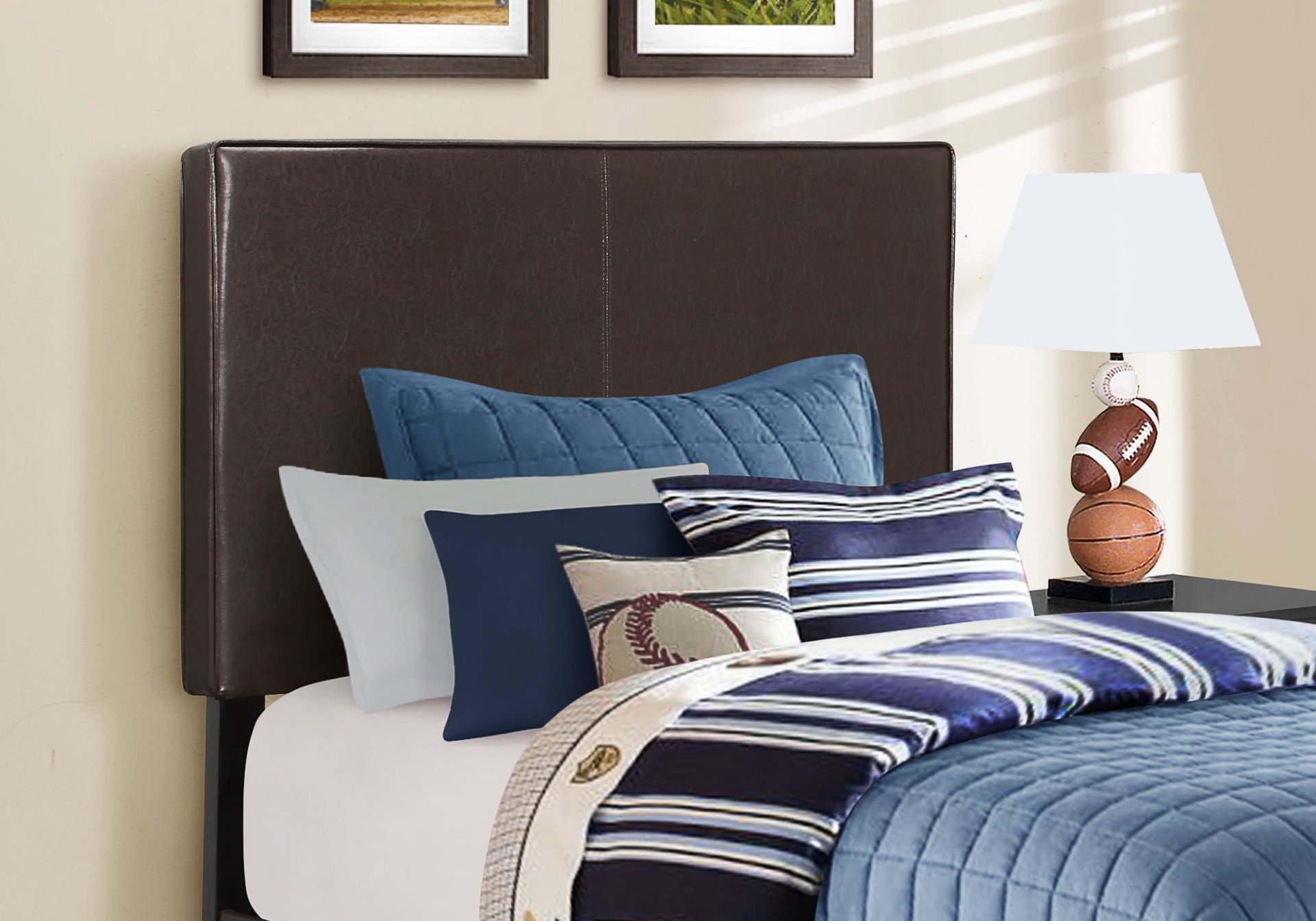 Twin Size Bed, Upholstered, Transitional - Brown - Image 3