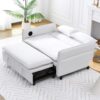 Letter Striped Multi Functional Sofa Bed With Adjustable Armrests And Backrests - Beige - Image 10